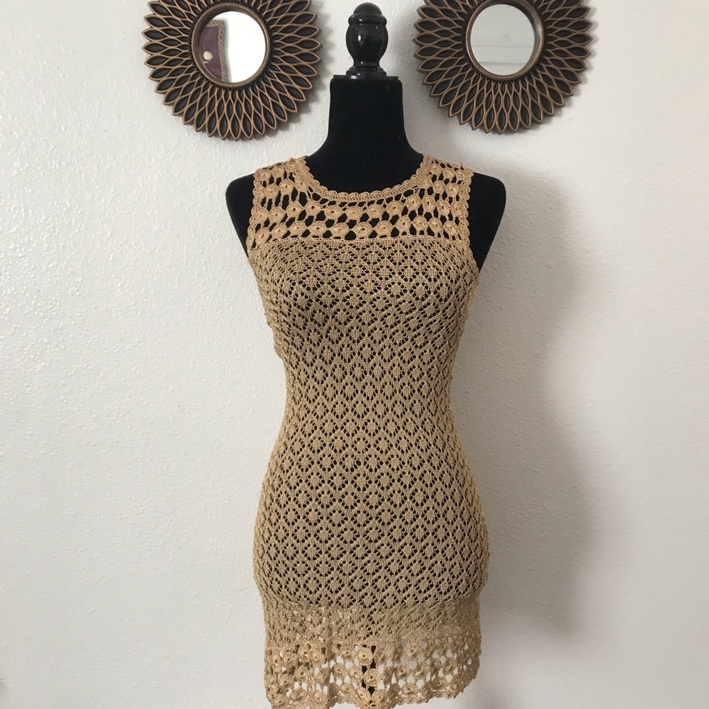 Metallic Gold open knit Handmade bodycon dress
